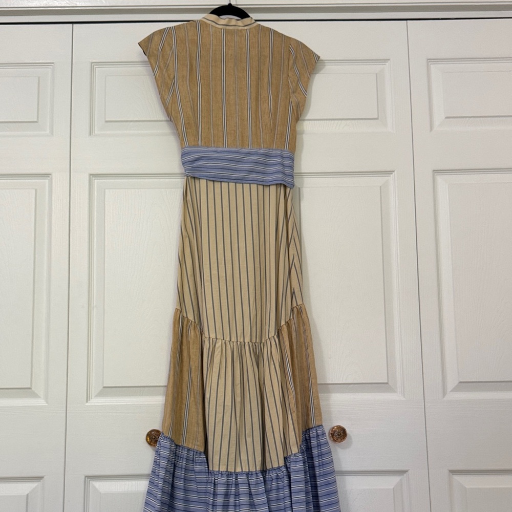 Sandro Tan and Blue Striped Midi Dress - Picture 7 of 10